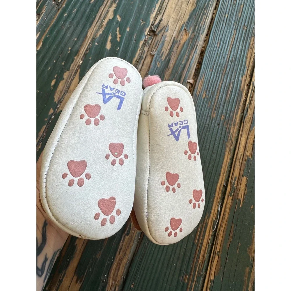 Vintage LA Gear Baby Girls Bear High Top Crib Shoes White Pink Size 1 0798 W/K
